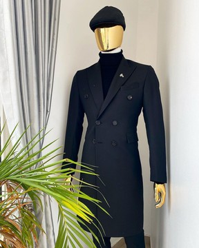 Costume, col roulé et casquette sur mesure rechargés «Peaky Blinders» pour homme noir anthracite
