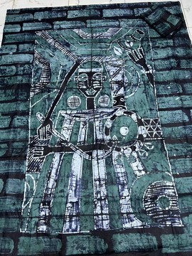Adire Batik Coton doux avec graffitis dessinés à la main (Vert armée)