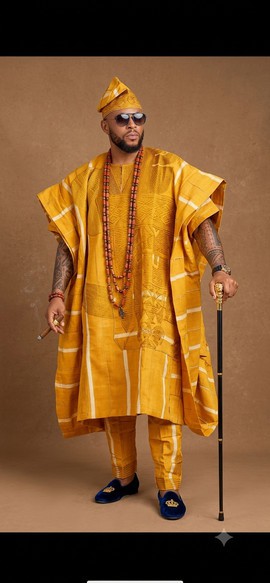 Majestic Mustard Gold Handwoven Aso-Oke Agbada Ensemble