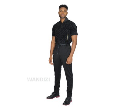 African Print Denim/Jeans Mens Jumpsuit, Mens Jean Jumpsuit, Front Zip Jumpsuit