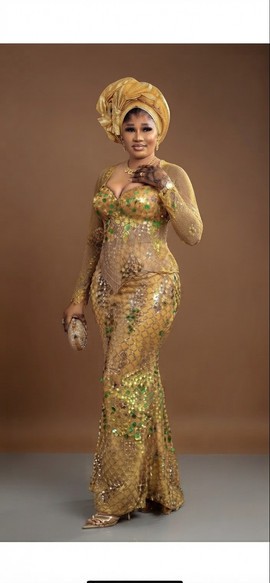 Gilded Gold and Green Sequin Lace Gown