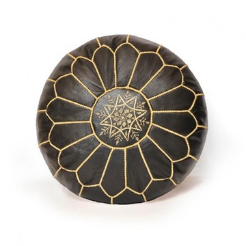 Pouf en vrai cuir naturel Noir pour salon
