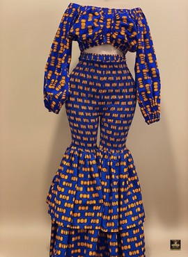 Ensemble deux pièces smocké en adiré indigo