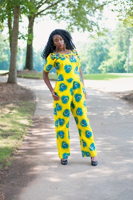 Ankara African Print Yellow Wide Leg Palazzo Cutout Jumpsuit