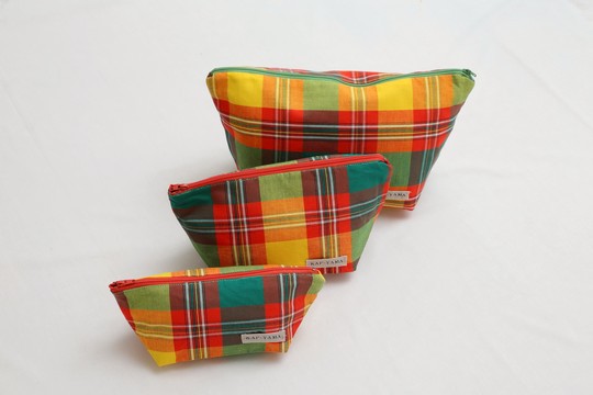 Medium Madras Green Orange toiletry bag Handmade