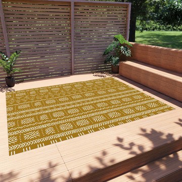 Afrocentric Colourful Outdoor Rug Gold and White Carpet (LARGER SIZES AVAILABLE)