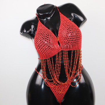 Nuisette tricoté perlée fait main artisanale haut et string ajustable, lingerie élégante et raffiné