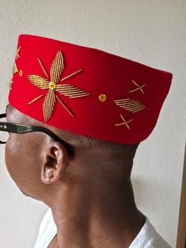 Red Velvet Kufi Cap with Gold/Silver Embellishments – African Fila Hat