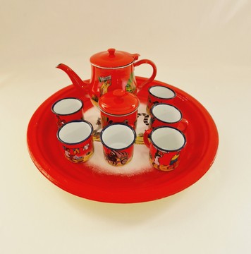 "TONTOLO":Plateau + Sucrier + Cafetière/théière 1 L + 6 tasses/ Madagascar