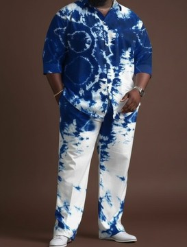 Men's Stylish Blue Tie-Dye Graphic Suit for Casual Wear