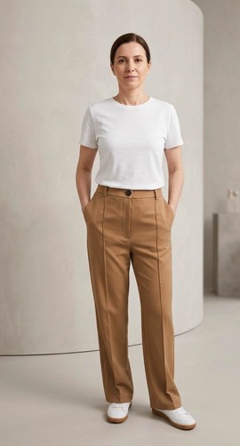 Elegant straight-leg trousers – Wide leg, zip fastening and belt loops
