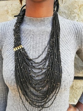 African beaded necklace, Fringe necklace, Chunky necklace, One size fits all,Moms gift