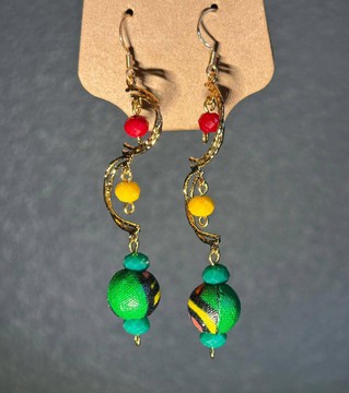 Fabric-loincloth earrings with Ndebele motifs and 925 silver