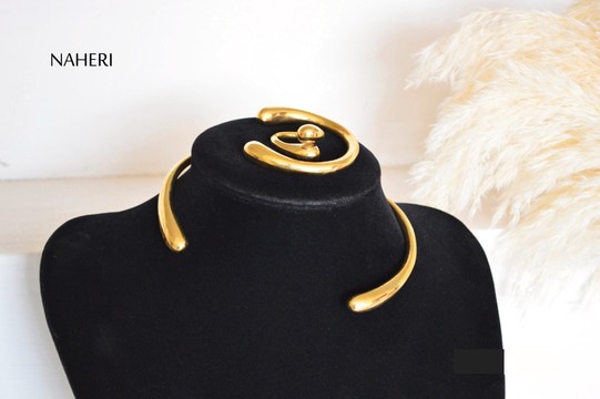 African cuff necklace set brass jewelry