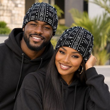 Bonnet en tricot à revers à motif mudcloth tribal | Accessoire de mode africain | Bynelo