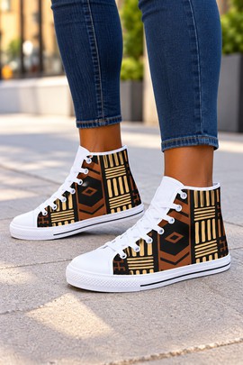 Afro Print Women's Classic High Top Canvas Shoes | African Print High Top Sneakers