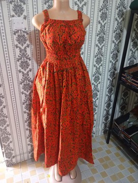 Burnt Orange Ankara Maxi Dress – African Print Strap Dress– Women's Flowing Summer Dress