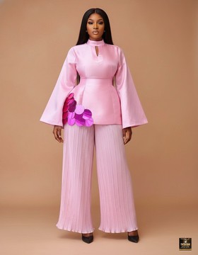 Pink Peplum Top &amp; Pleated Trouser