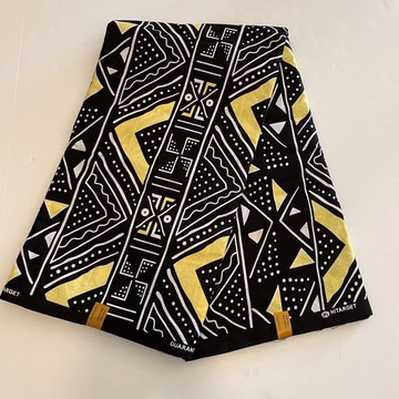 Yellow and Black Multicolor Geometric Tribal Print Design Cotton Fabric - By the Yard