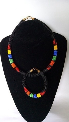 Collier de perles africaines noires, collier tribal perlé, collier de corde, collier Boho
