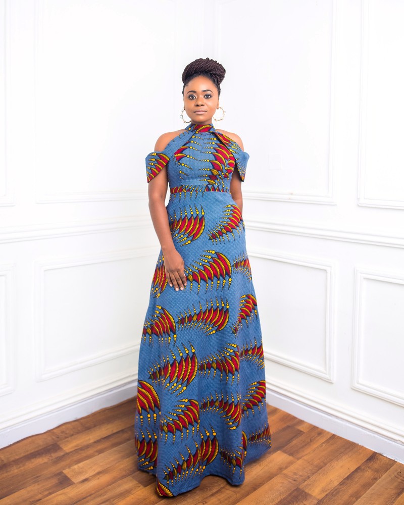 a line ankara dresses Purple Ankara A-Line Dress with Floral Neck Embroidery  FloFlourish