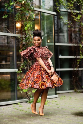 LANRE BROWN AFRICAN PRINT DRESS