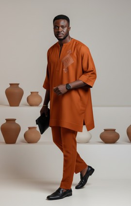 Men's Luxury Burnt Orange Kaftan Suit