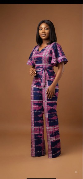 Magenta and Navy Plaid Jumpsuit