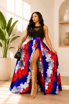 African Ankara Maxi skirt, Floral Ankara Skirt Dress