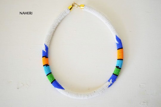 Collier de perles africaines Maasai | Collier Zoulou Perlé Blanc
