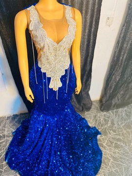 Sequins prom dress, blue prom dress, elegant prom dress