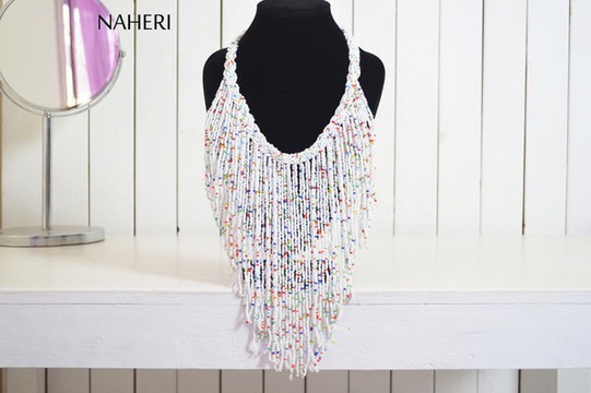 Collier de perles africaines | Col tribal blanc | Bijoux africains | Cadeau pour elle