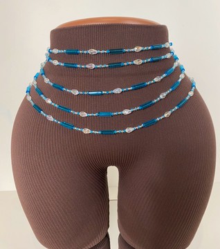 Bayas bleu blanc , waistbeads, perle de taille , bine bine , collier de taille, collier de ventre
