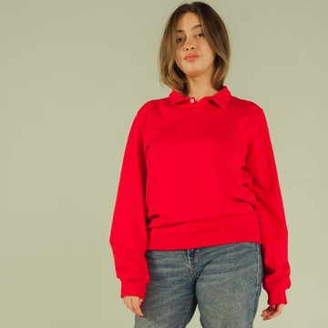 Sweat-polo Rouge Loose Fit Unisexe affirmation en broderie "Merci je t'aime" Détails En Wax