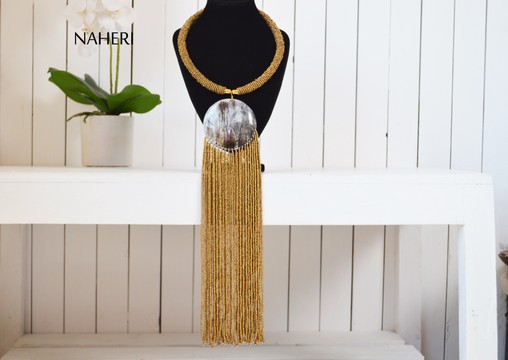 African brown fringe necklace | African beaded jewelry | Gift for her