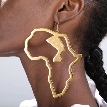 African map dangle gold earrings