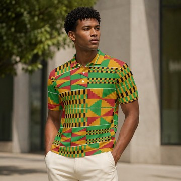 Kente Print Men's Heavyweight Polyester Polo Shirt | Cultural Streetwear | Bynelo