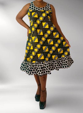 African Print Ankara Multicolor Mixed Print Sleeveless Ruffle Trim Mini Dress