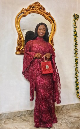 African Elegant Woman Embroidered and Stoned Lace Kaftan Dress WITH Scarf for Special occasions