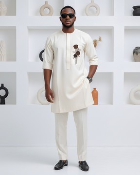 Best Men's Kaftan Styles Nigeria – Off-White 3/4 Sleeve Premium Outfit