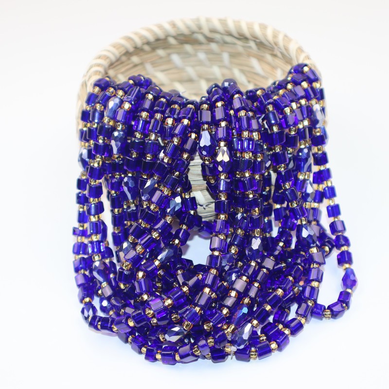Ceinture De Perles De Taille Bayas Bine Bine - Bijou Corps Verre Bleu - Marque Neerem
