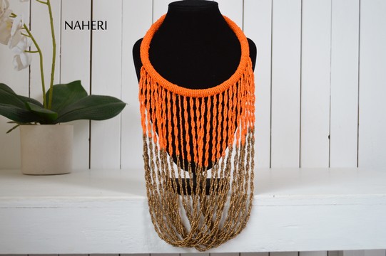 African beaded twisted  fringe necklace Gift for her