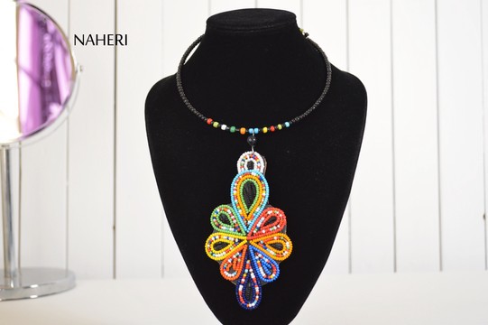 African beaded pendant necklace handmade adjustable neck jewelry