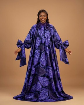 Robe boubou africaine pour femme à imprimé feuilles violet