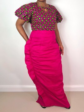 African Print Ankara Multicolor Statement Sleeve Cutout Top and Maxi Ruffle Skirt Set