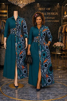 Elegant Ankara Shirt Dress with Button Front &amp; Side Slit