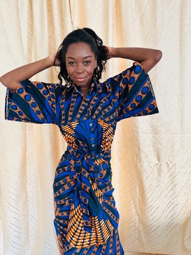 Two-piece African outfit in blue Wax - Wax shirt - matching wrap skirt to tie