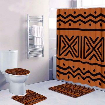 (4 Piece) - African Bathroom Set Zigzag Mudcloth Print (MORE SIZES AVAILABLE)