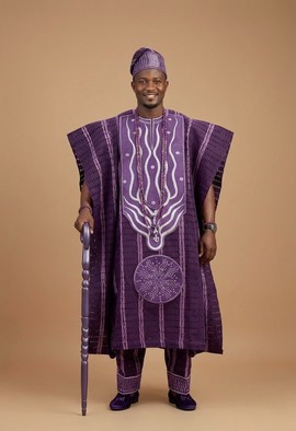 Ensemble Agbada en Aso-Oke tissé à la main, violet royal