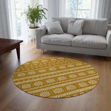 Colorful Round Rug African Carpet Mudcloth Print Gold (LARGER SIZES AVAILABLE)